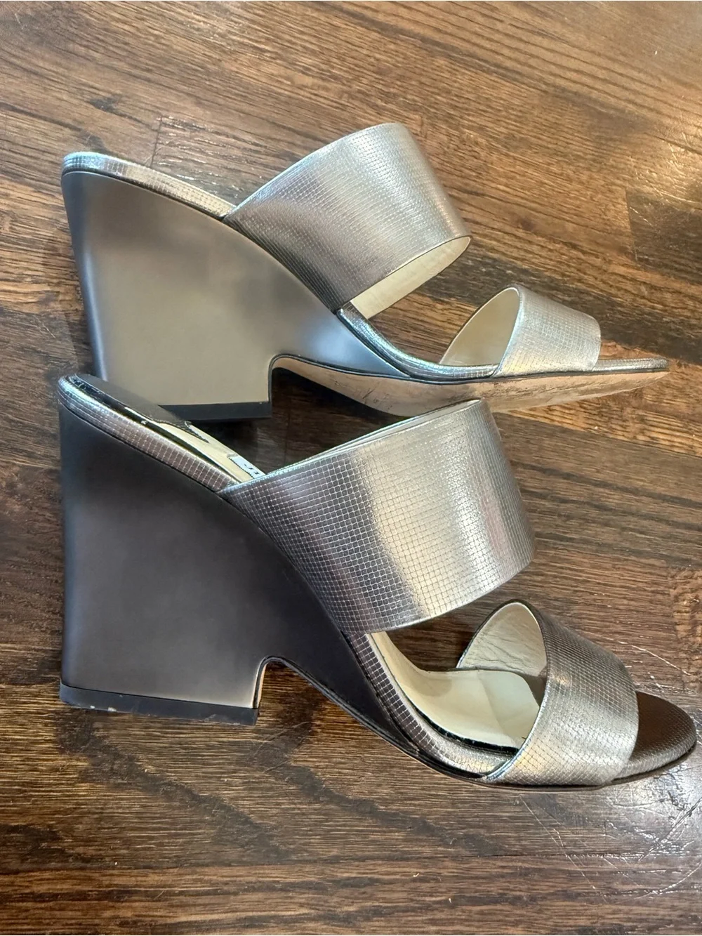Jimmy Choo Silver Metallic Slide Sandals